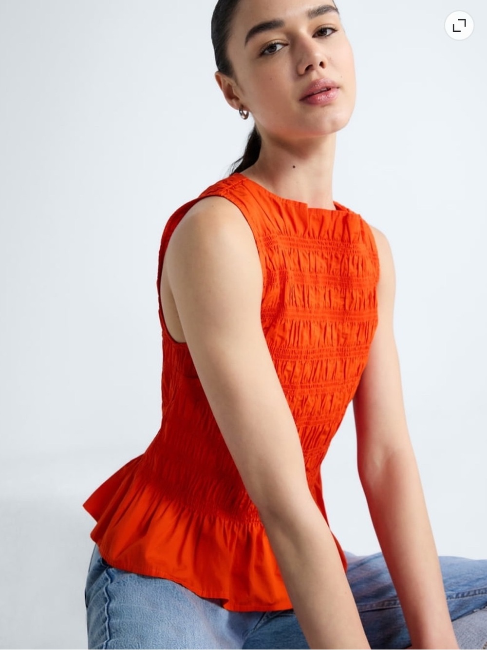 No Boundaries Bright Orange/Red Smocked Peplum Tank